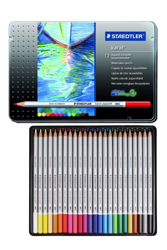 مداد رنگی آکوارل کارات ۱۲ رنگ جعبه فلزی استدلر staedtler